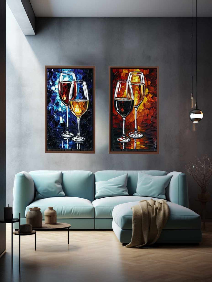 2 Panel Wine Galss  Art  Painting