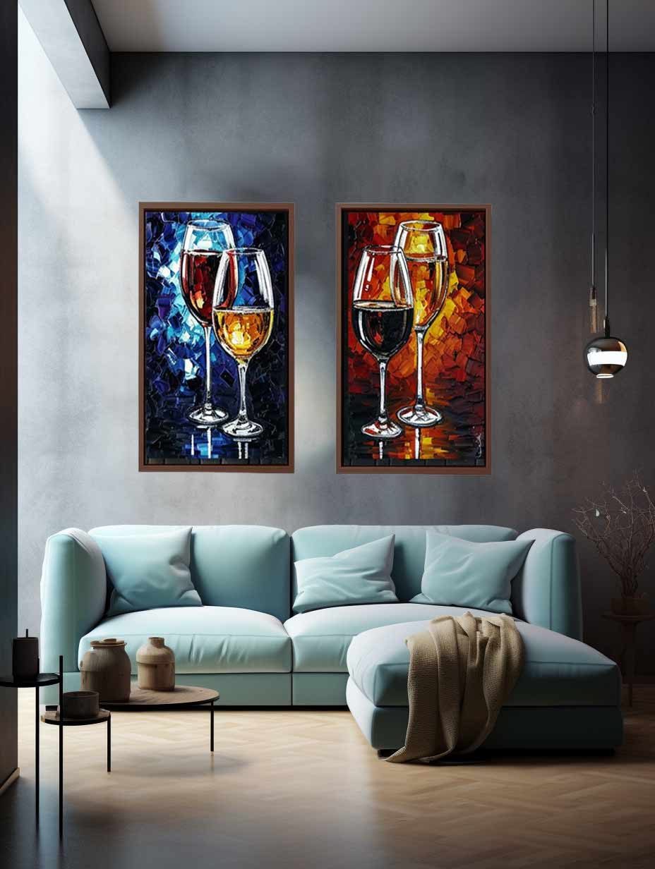 2 Panel Wine Galss  Art  Painting