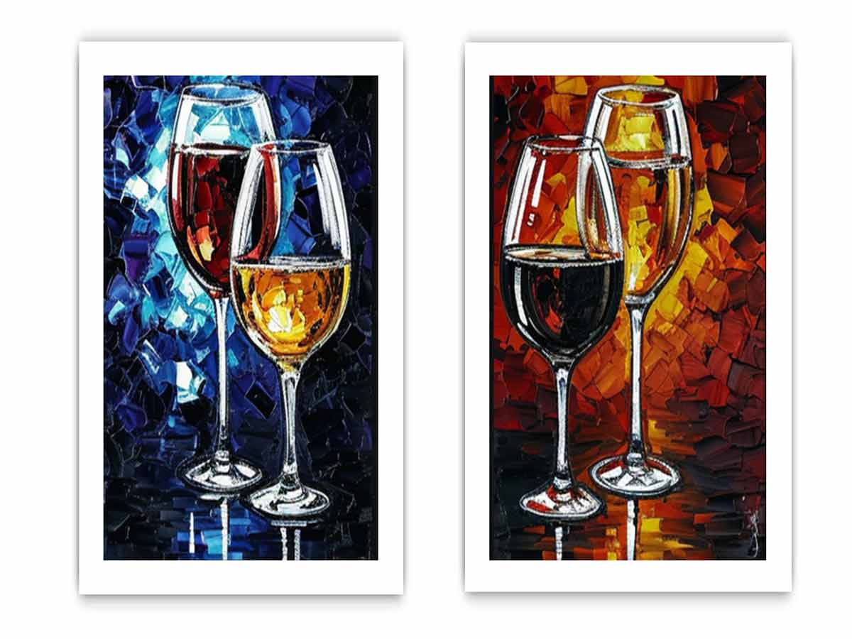 2 Panel Wine Galss  Art  Painting