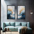  Gold Blue Abstract Waves Painting Set