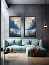 Gold Blue Abstract Waves Art Set artwork preview