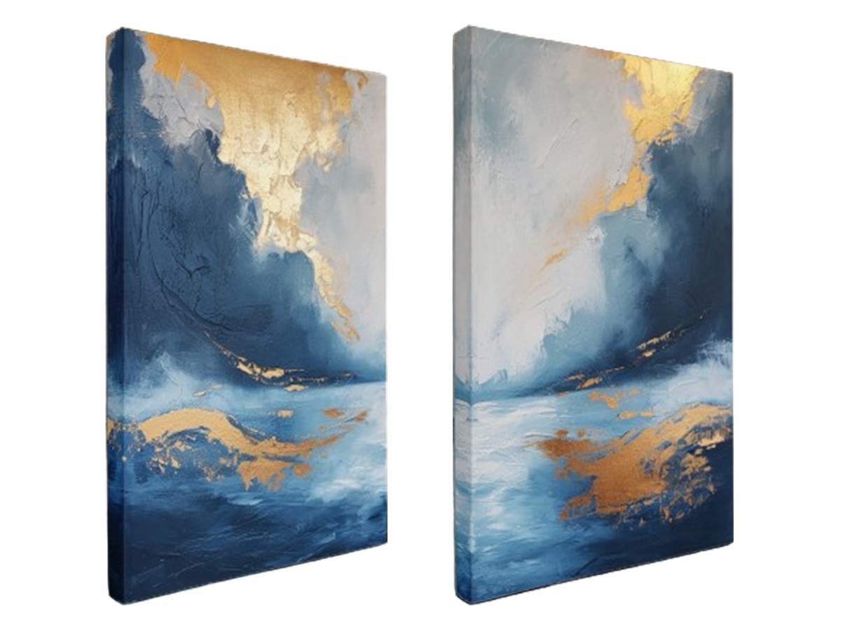Gold Blue Abstract Waves Art Set
