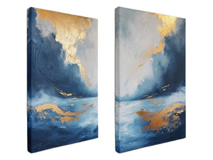 Gold Blue Abstract Waves Art Set