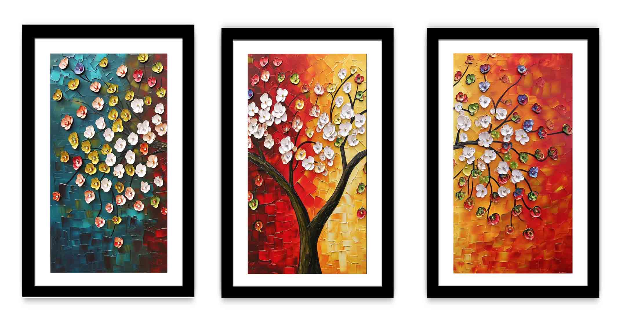 3 Panel Group Art  Flower  & Tree Painting