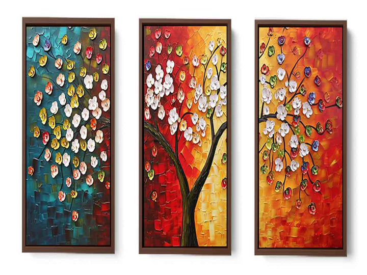 3 Panel Group Art  Flower  & Tree Painting