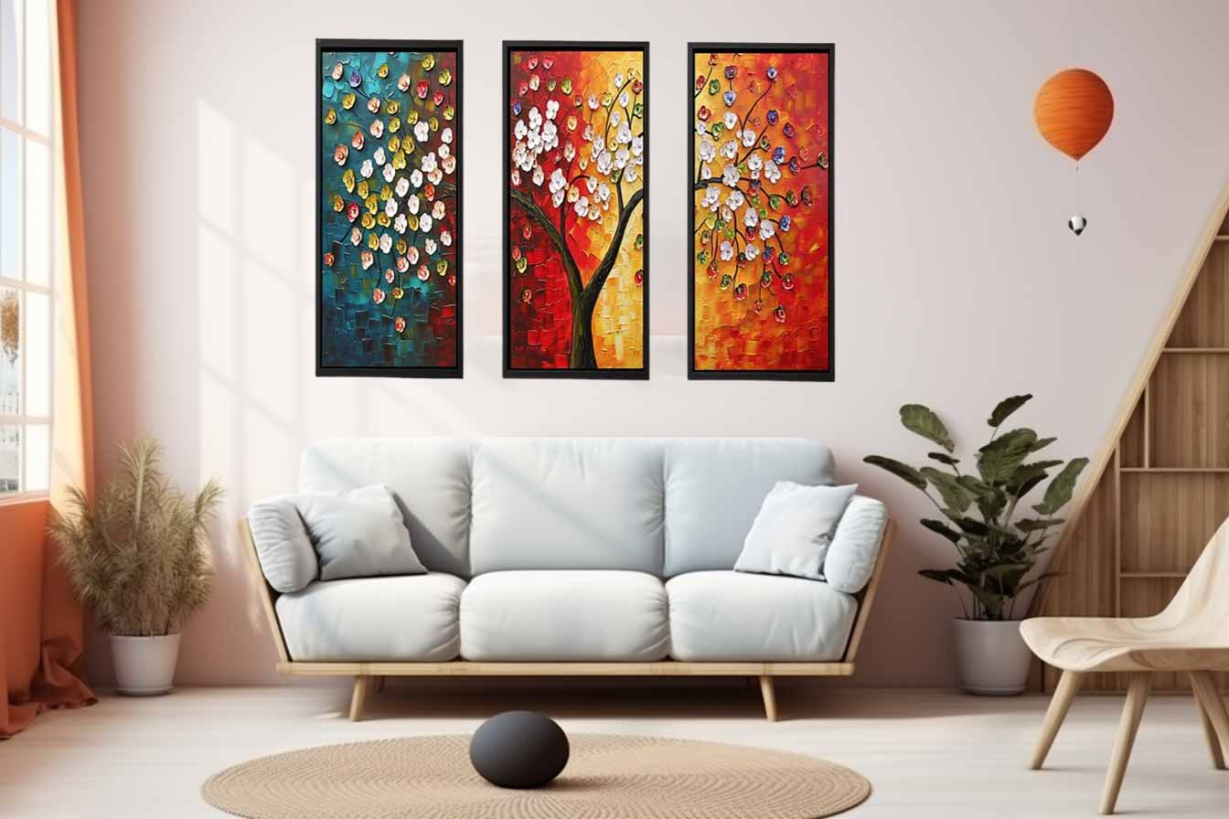 3 Panel Group Art  Flower  & Tree Painting