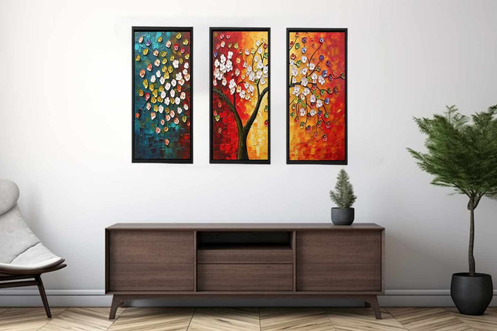 3 Panel Group Art  Flower  & Tree Painting