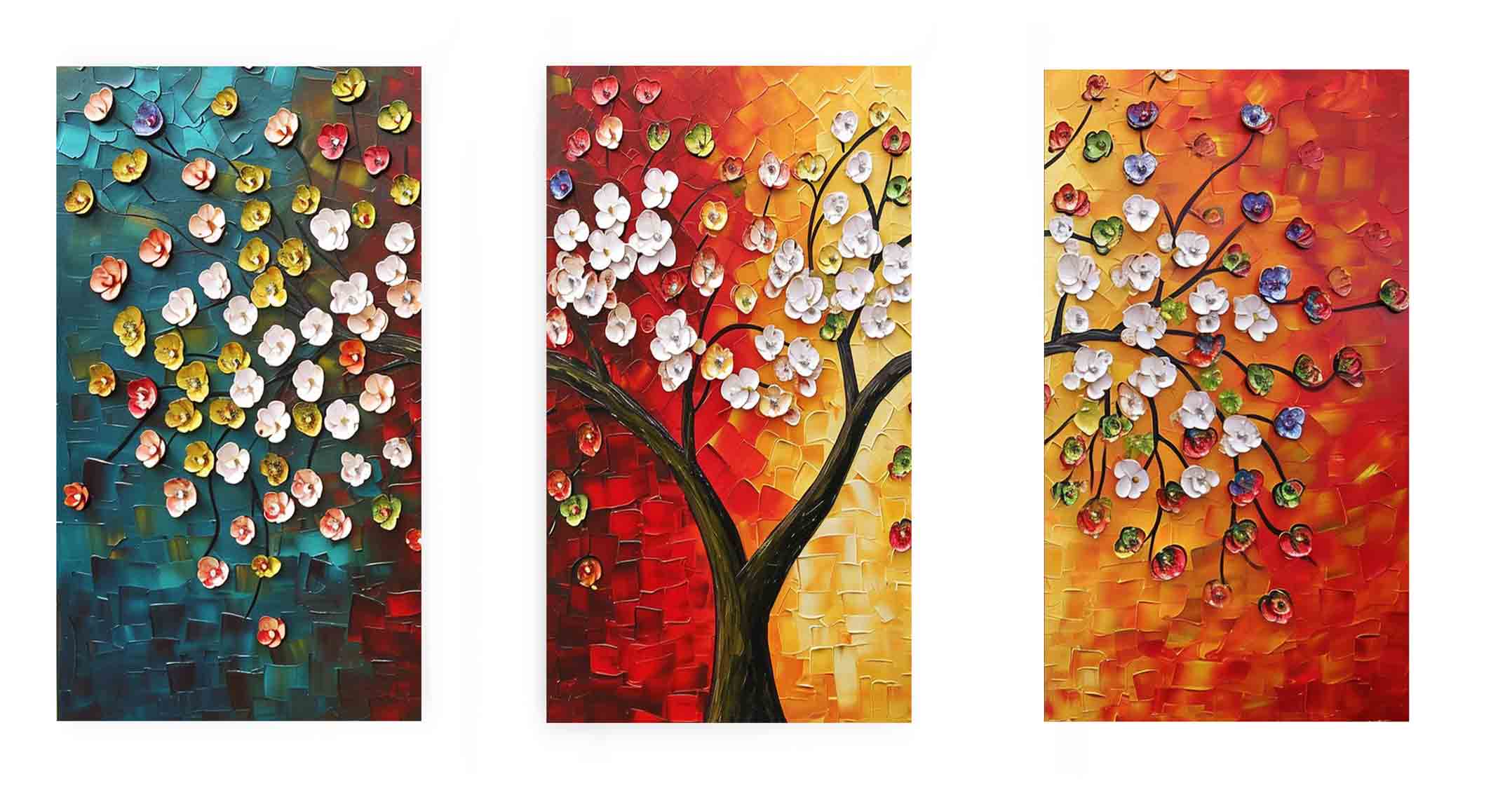 3 Panel Group Art  Flower  & Tree Painting