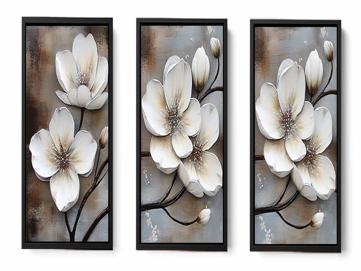 3 Panel White  Flower Painting