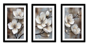 3 Panel White  Flower Painting