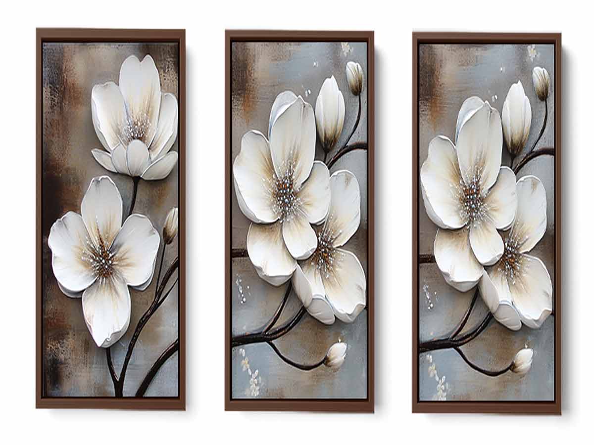 3 Panel White  Flower Painting