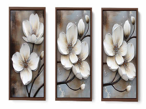 3 Panel White  Flower Painting