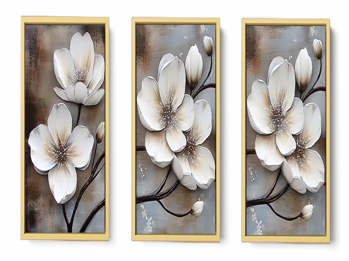 3 Panel White  Flower Painting