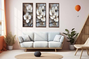 3 Panel White  Flower Painting