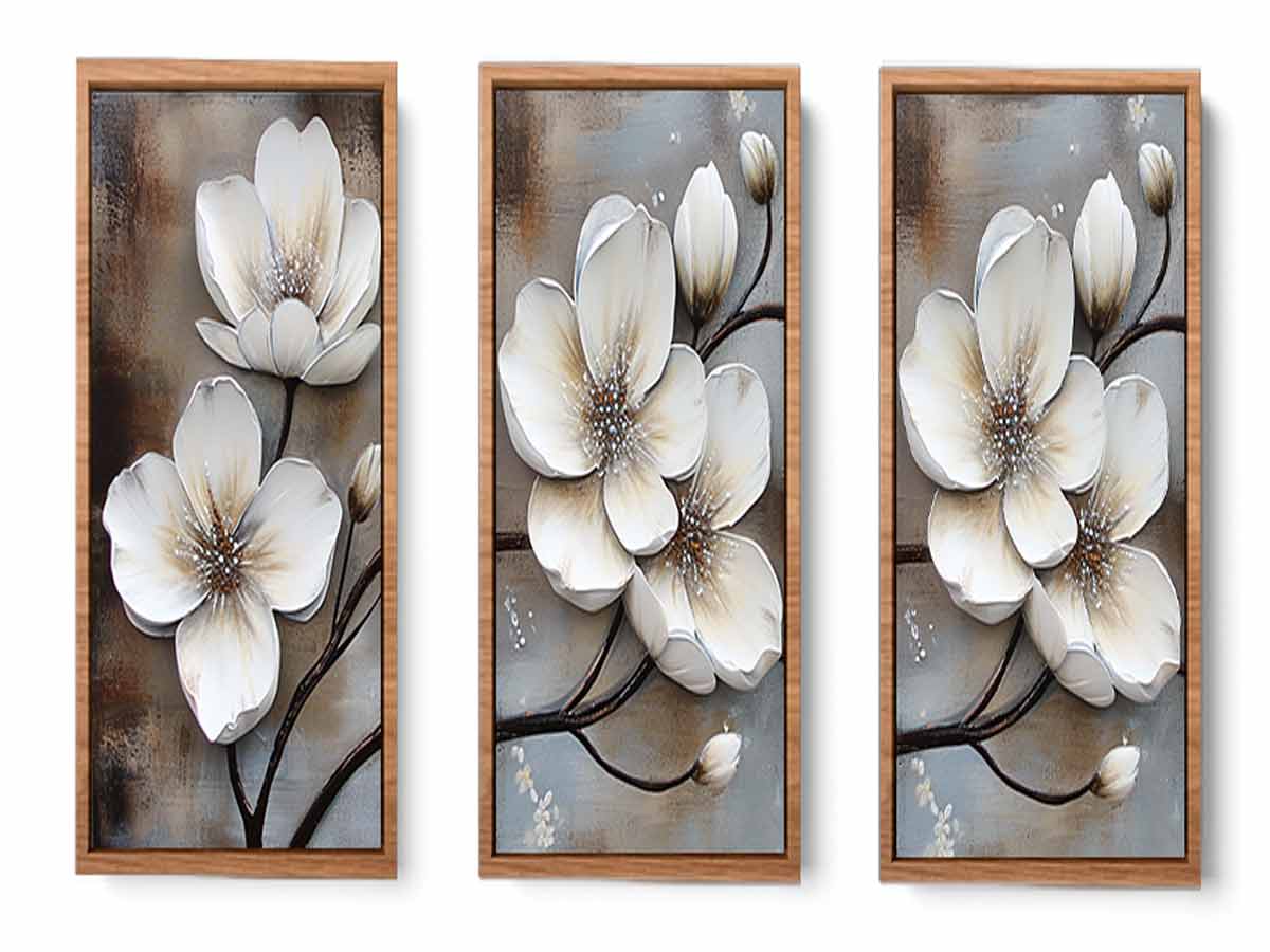 3 Panel White  Flower Painting