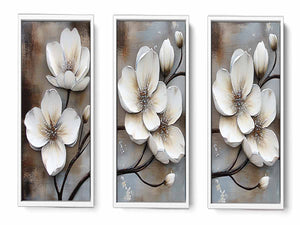 3 Panel White  Flower Painting