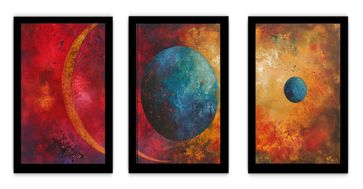 3 piece earth moon painting