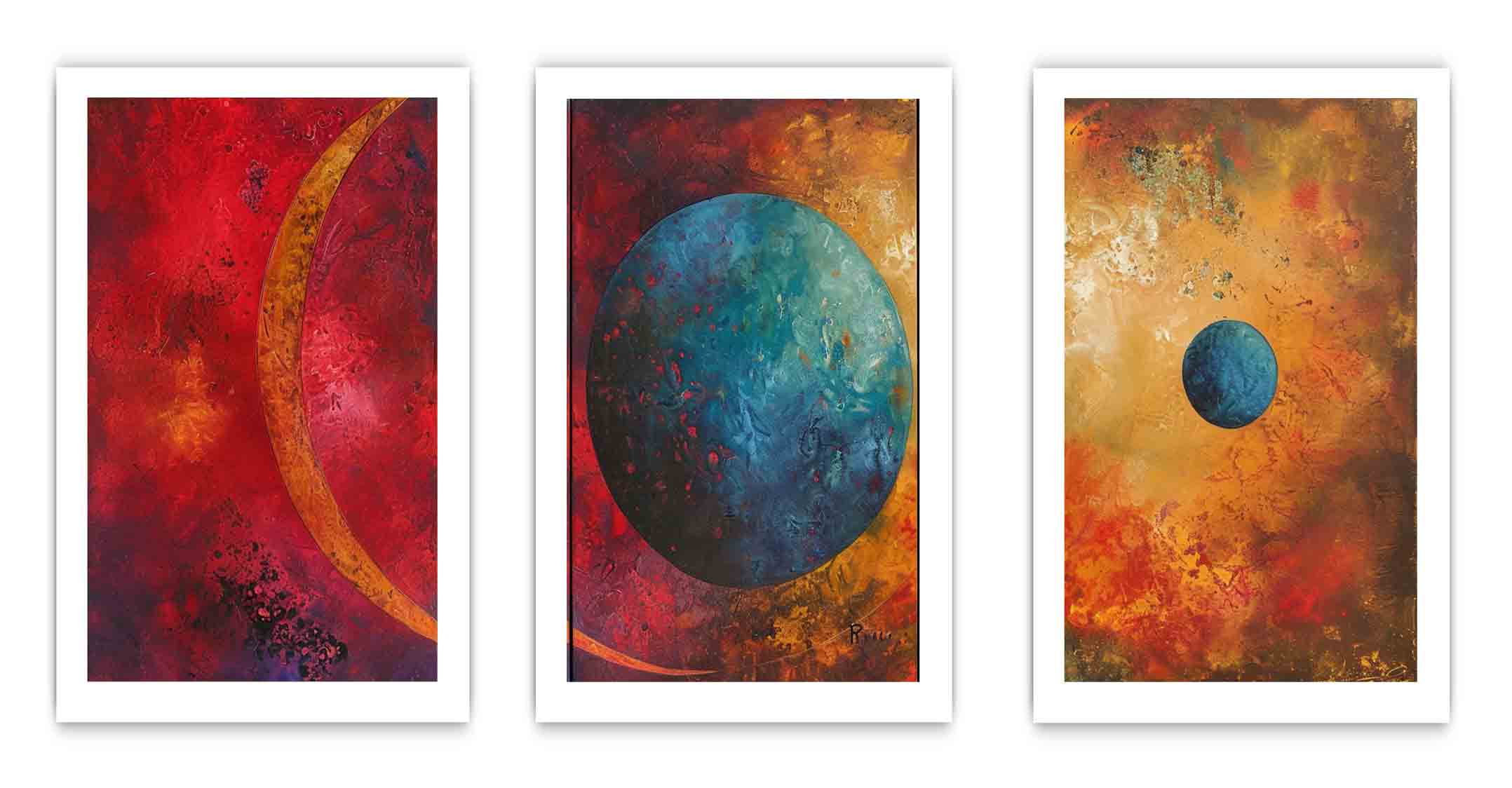 3 piece earth moon painting