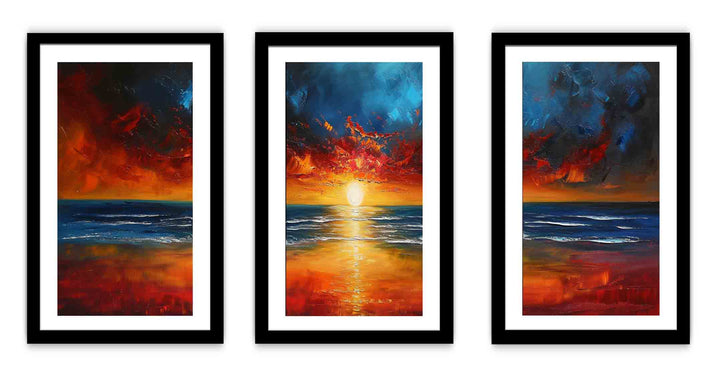 3 Panel Sunset Beach Art  Painting
