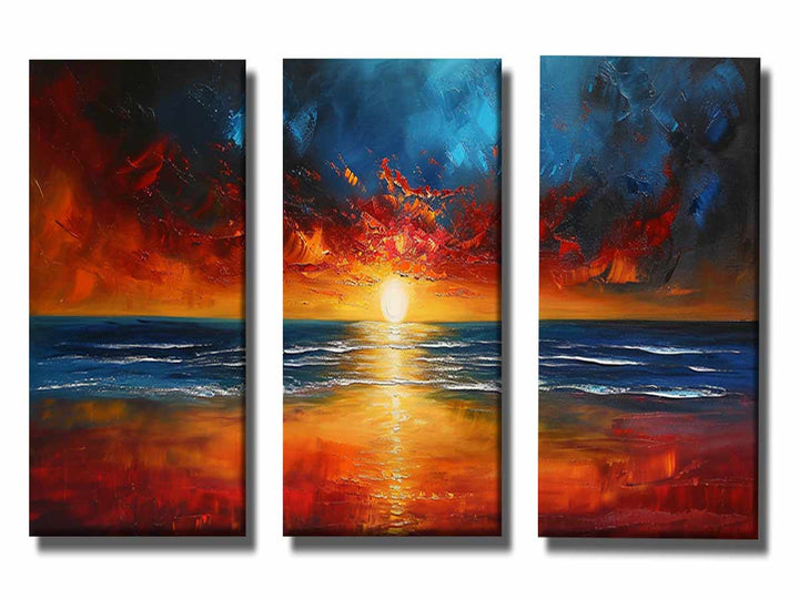 3 Panel Sunset Beach Art  Painting