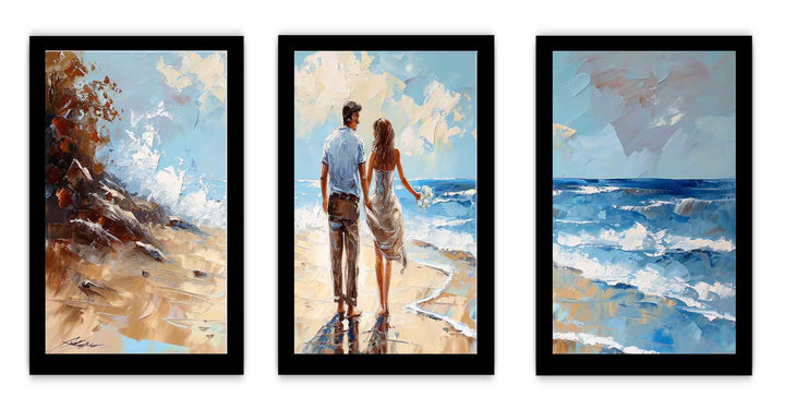 3 Panel Couple  Art  Beach Painting