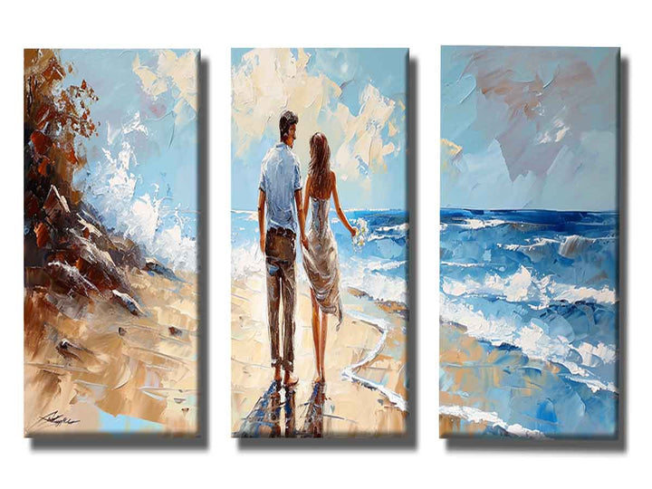 3 Panel Couple  Art  Beach Painting