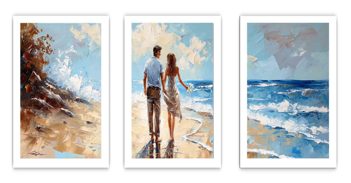 3 Panel Couple  Art  Beach Painting