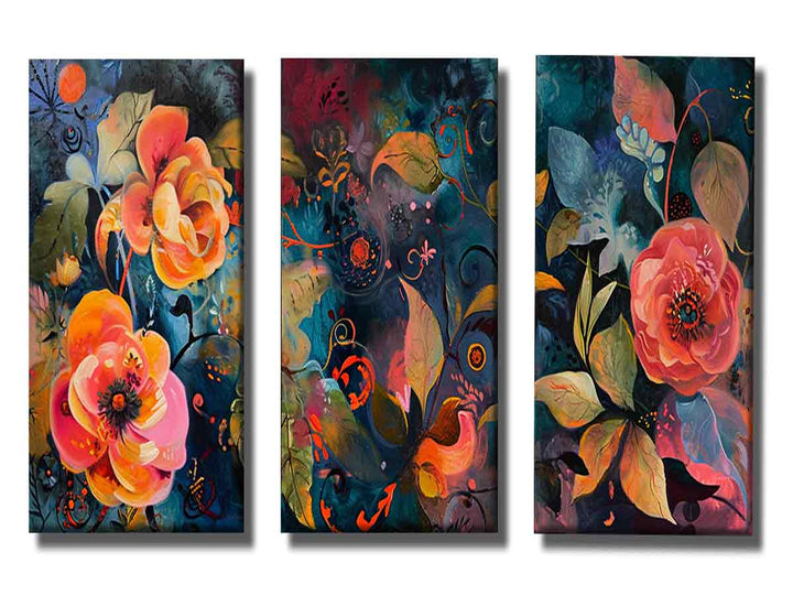 3 Panel Floral Art Painting