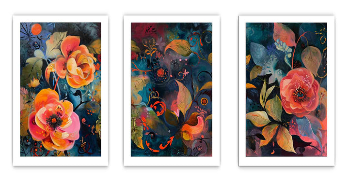 3 Panel Floral Art Painting