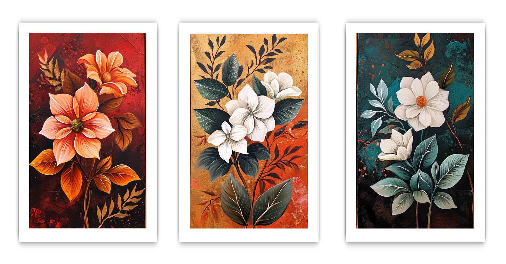 3 Panel Flower Painting Set