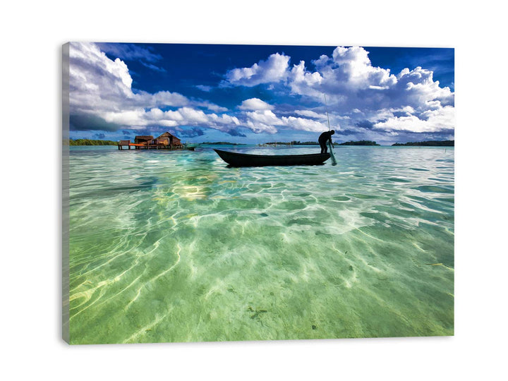 Fishing Man Boat Painting 