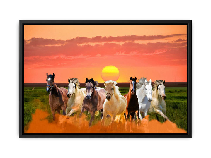 Seven Horse Painting with sunrise 