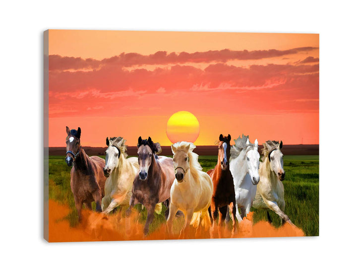 Seven Horse Painting with sunrise 