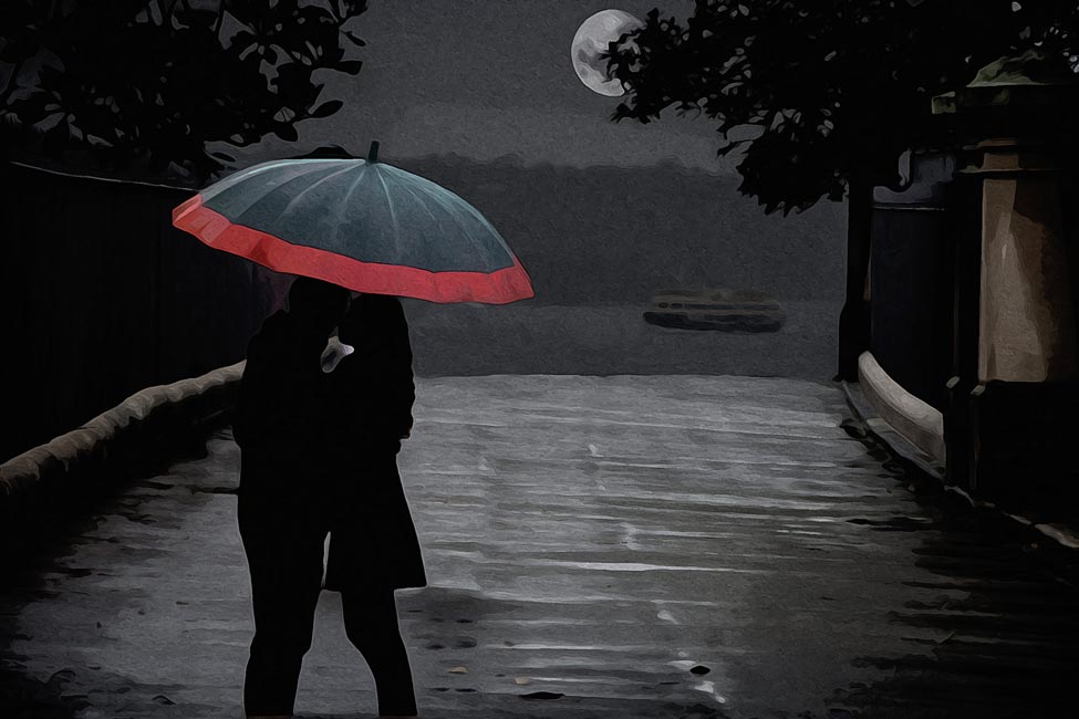 Couple  Love  Kiss in Moonlight  Painting