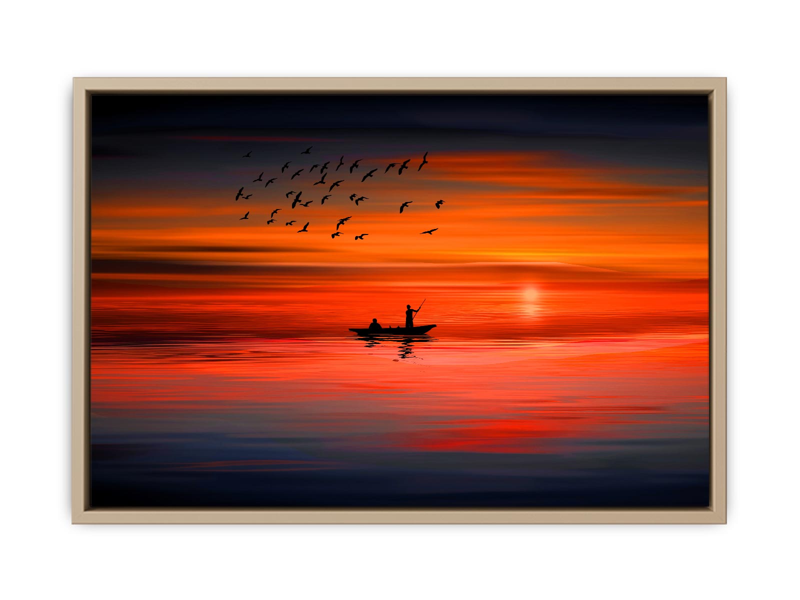 Bird Sunrise Boat Painting 