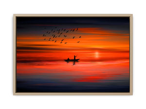 Bird Sunrise Boat Painting 