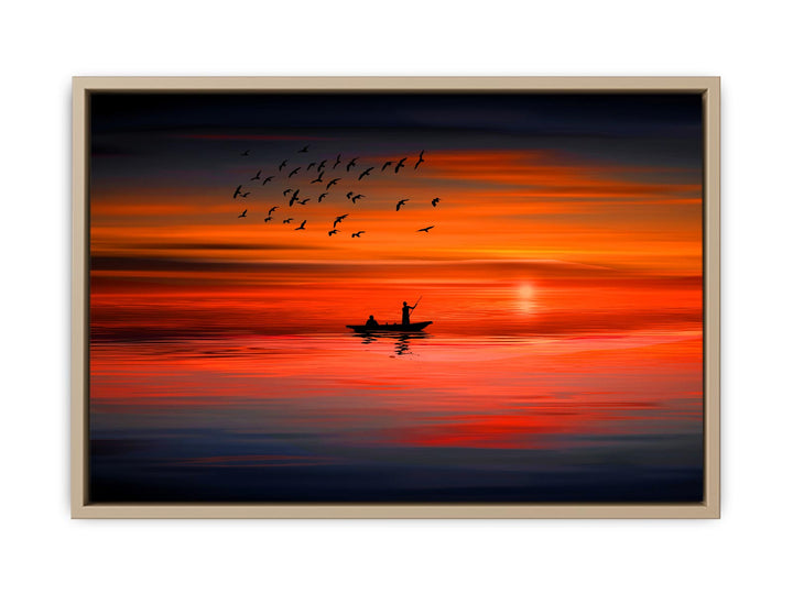 Bird Sunrise Boat Painting 