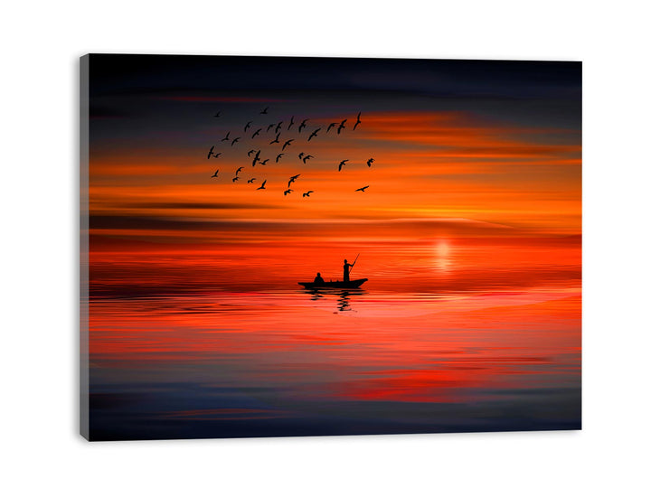 Bird Sunrise Boat Painting 