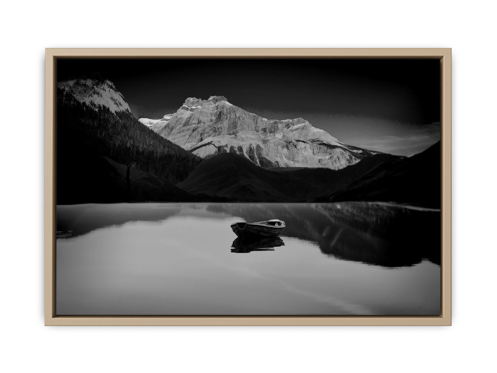 Black and White lake and Boat Painting 