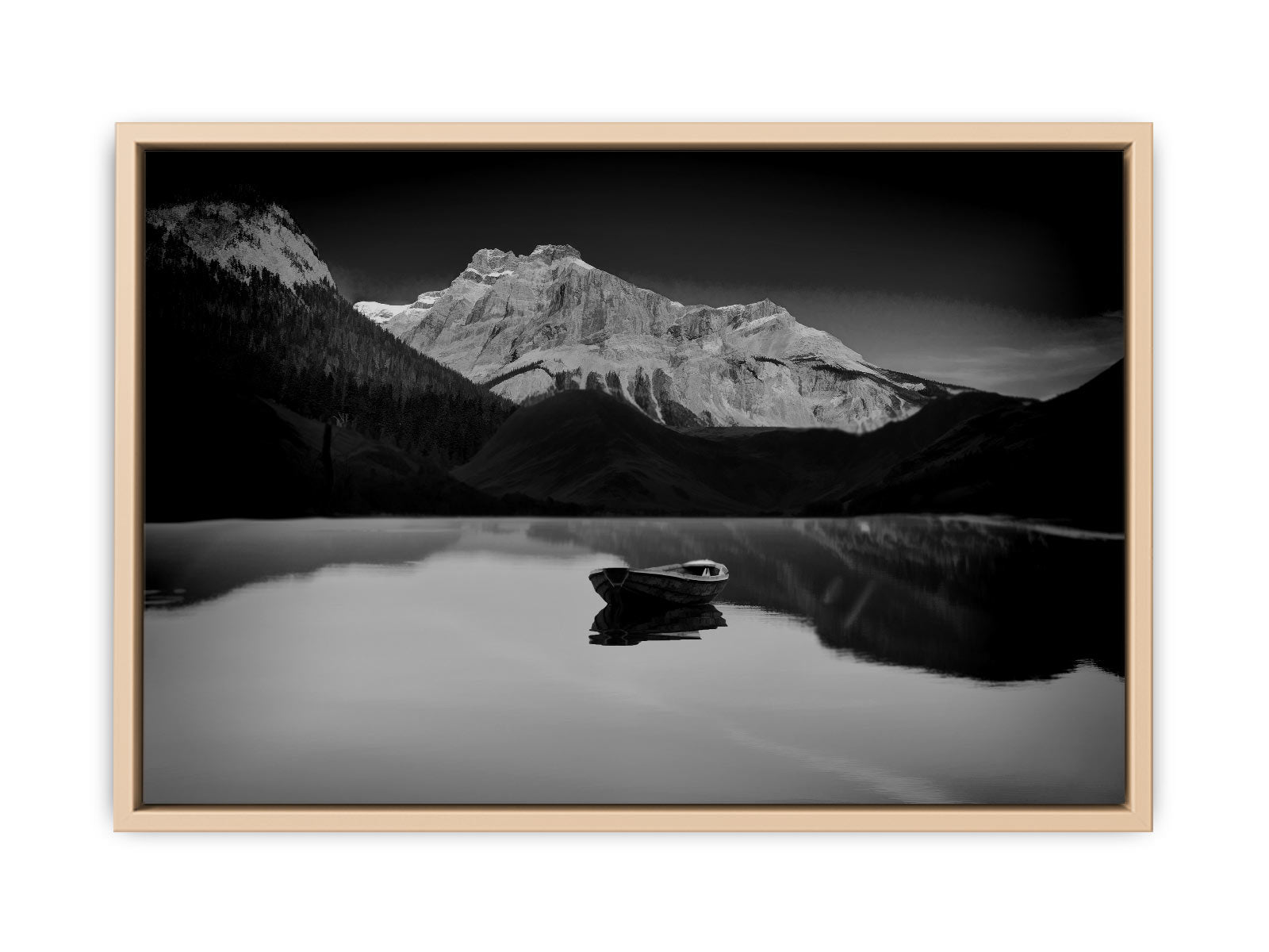 Black and White lake and Boat Painting 