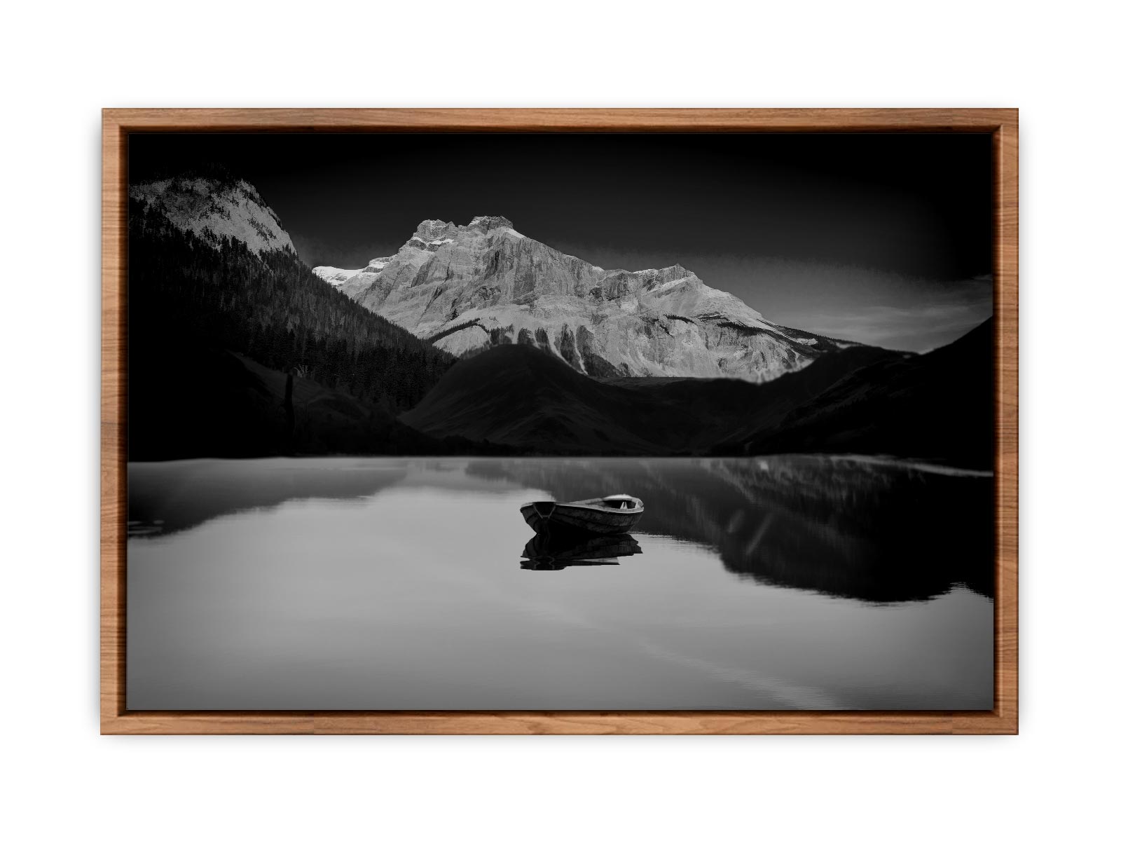 Black and White lake and Boat Painting 
